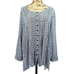 Avenue Women’s Plus Size 22/24 Blue White Patterned Print‎ Roll Tab Sleeve Top